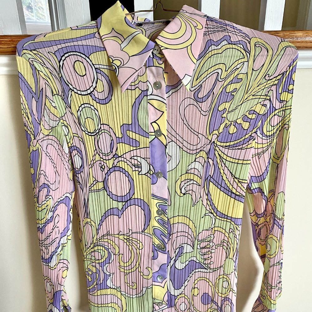 Le Caviar pleated shirt blouse long sleeve- Super trendy colors! - Picture 2 of 10